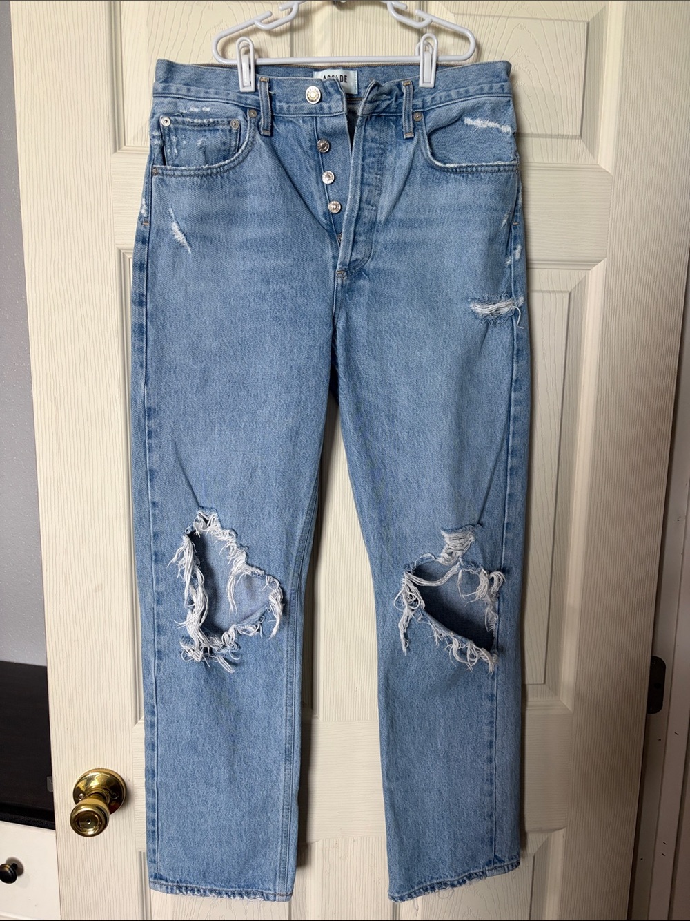 Agolde Light Blue Distressed Boyfriend Jeans